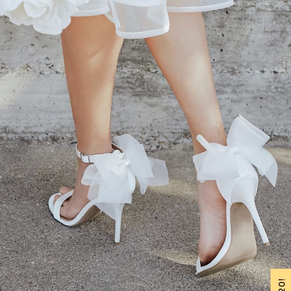 Ayanna Ivory Satin Bow Ankle Strap High Heel Sandals